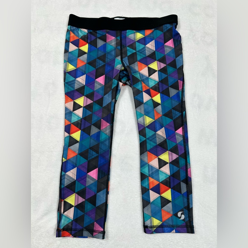 Soffe Dri Capri Leggings Juniors Medium Multicolor Geometric Low Rise